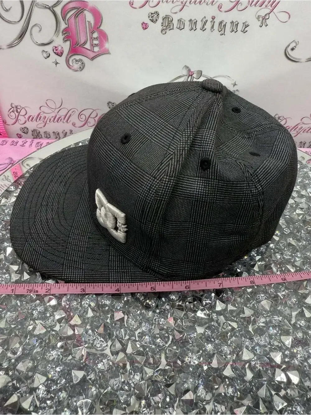 DC hat y2k streetwear rare Black Plaid Snapback Hat with White Logo flex fit